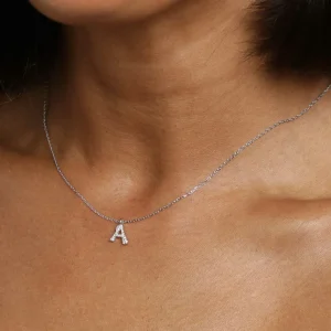 A Initial Pavé Pendant Necklace in Silver