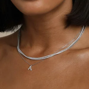 A Initial Pavé Pendant Necklace in Silver