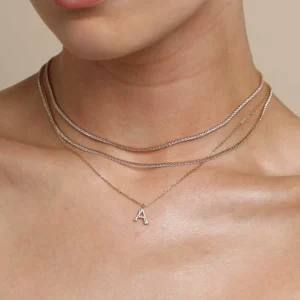 A Initial Pavé Pendant Necklace in Gold
