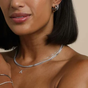A Initial Pavé Pendant Necklace in Silver
