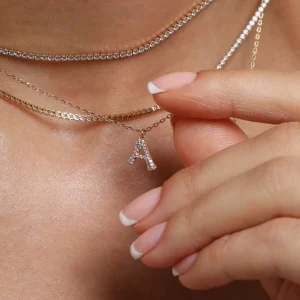 A Initial Pavé Pendant Necklace in Gold