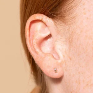April Topaz Birthstone Earrings in Solid Gold