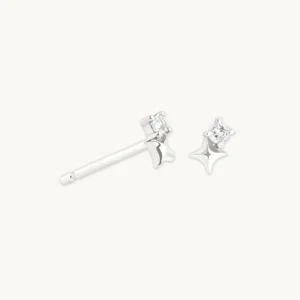 April White Topaz Birthstone Earrings in Solid White Gold