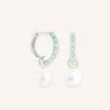 Aqua & Pearl Charm Huggies in Silver