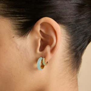 Aqua & Pearl Charm Huggies in Gold
