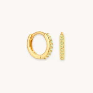 August Birthstone Huggies in Gold with Peridot CZ