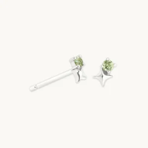 August Peridot Birthstone Earrings in Solid White Gold