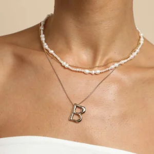 B Initial Bold Pendant Necklace in Gold