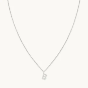 B Initial Pavé Pendant Necklace in Silver