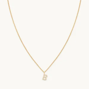 B Initial Pavé Pendant Necklace in Gold