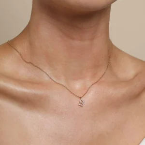 B Initial Pavé Pendant Necklace in Gold