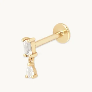 Baguette Charm Piercing Stud in Solid Gold