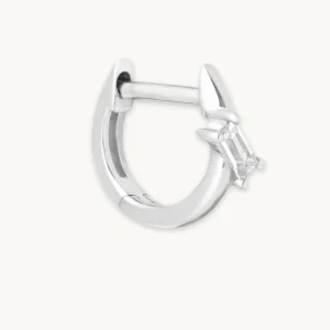 Baguette Piercing Hoop in Solid White Gold