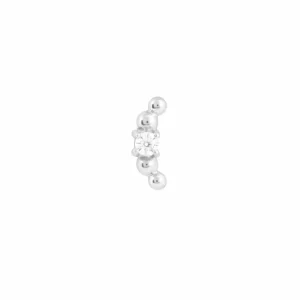 Beaded Curved Piercing Stud in Solid White Gold