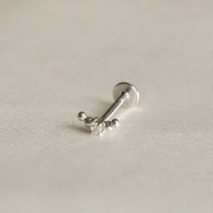 Beaded Curved Piercing Stud in Solid White Gold