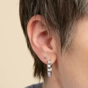 Blue Topaz Piercing Stud in Solid White Gold