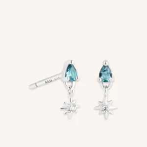 Blue Topaz Star Charm Studs in Silver