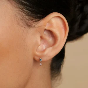 Blue Topaz Star Charm Studs in Silver