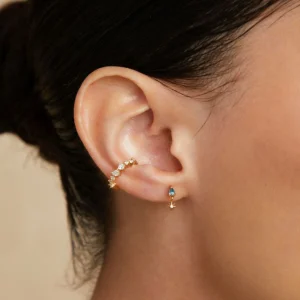 Blue Topaz Star Charm Studs in Gold