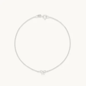 Bow Charm Bracelet in Solid White Gold