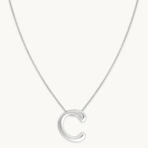 C Initial Bold Pendant Necklace in Silver