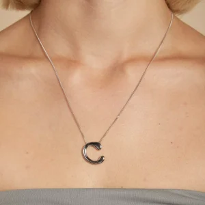 C Initial Bold Pendant Necklace in Silver