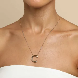 C Initial Bold Pendant Necklace in Gold