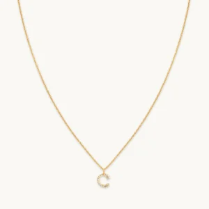 C Initial Pavé Pendant Necklace in Gold
