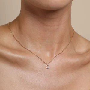 C Initial Pavé Pendant Necklace in Gold