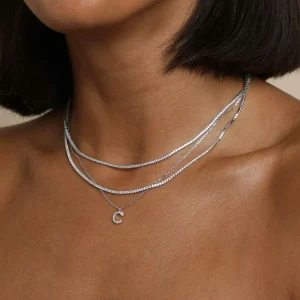 C Initial Pavé Pendant Necklace in Silver