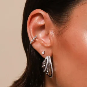 Celestial Crystal Ear Cuff in Silver