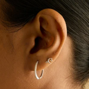 Celestial Moon Piercing Stud in Solid White Gold