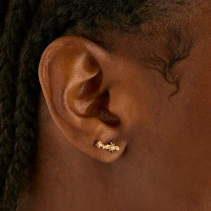 Cosmic Crystal Climber Stud Earrings in Gold