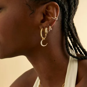 Cosmic Dome Small Hoops in Brushed Gold