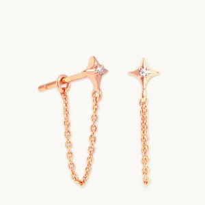 Cosmic Star Chain Stud Earrings in Rose Gold