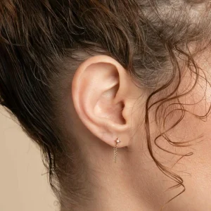 Cosmic Star Chain Stud Earrings in Gold