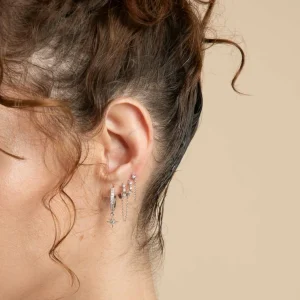 Cosmic Star Chain Stud Earrings in Silver