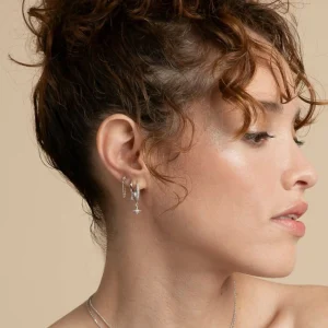 Cosmic Star Chain Stud Earrings in Silver