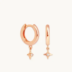 Cosmic Star Charm Huggies in Rose Gold