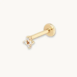 Cosmic Star Crystal Piercing Stud in Solid Gold