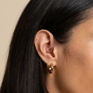 Cosmic Star Daith Hoop in Solid Gold