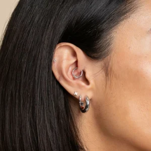 Cosmic Star Daith Hoop in Solid White Gold