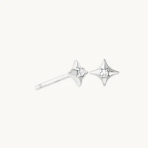 Cosmic Star Gem Stud Earrings in Silver