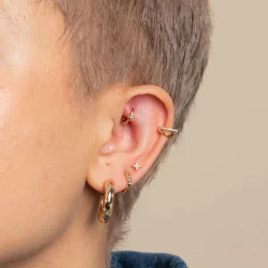 Cosmic Star Rook Hoop in Solid Gold