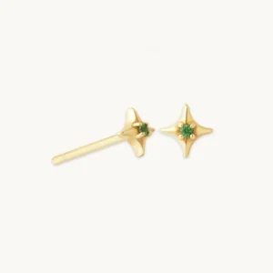 Cosmic Star Tsavorite Stud Earrings in Solid Gold