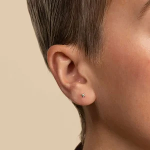 Cosmic Star Tsavorite Stud Earrings in Solid White Gold
