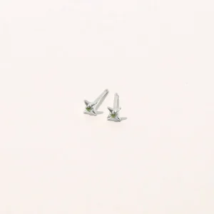 Cosmic Star Tsavorite Stud Earrings in Solid White Gold