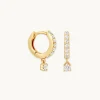 Crystal Charm Huggies in Gold