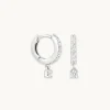 Crystal Charm Huggies in Silver