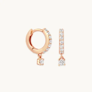 Crystal Charm Huggies in Rose Gold